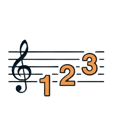 Musical staff with numbers 1 2 3 for numeric training