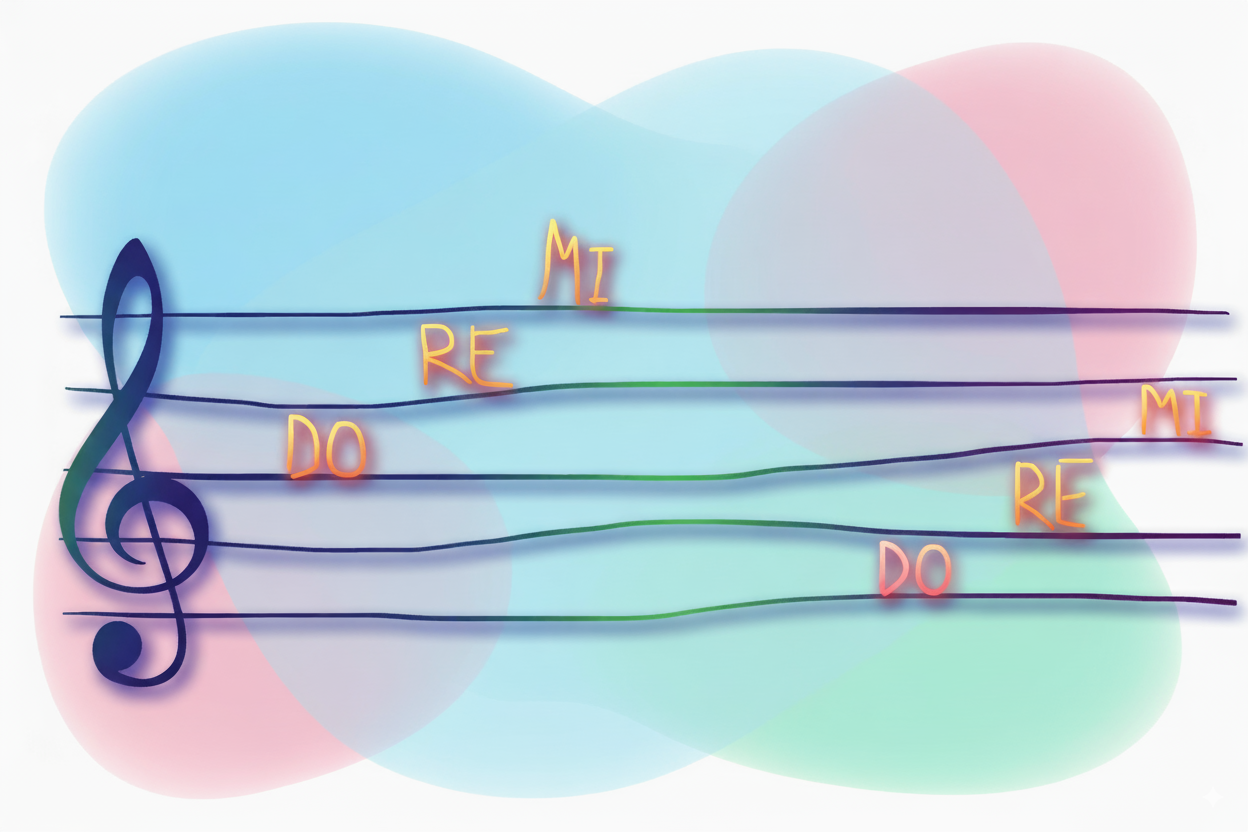 Do Re Mi positions on musical staff showing relative pitch relationships