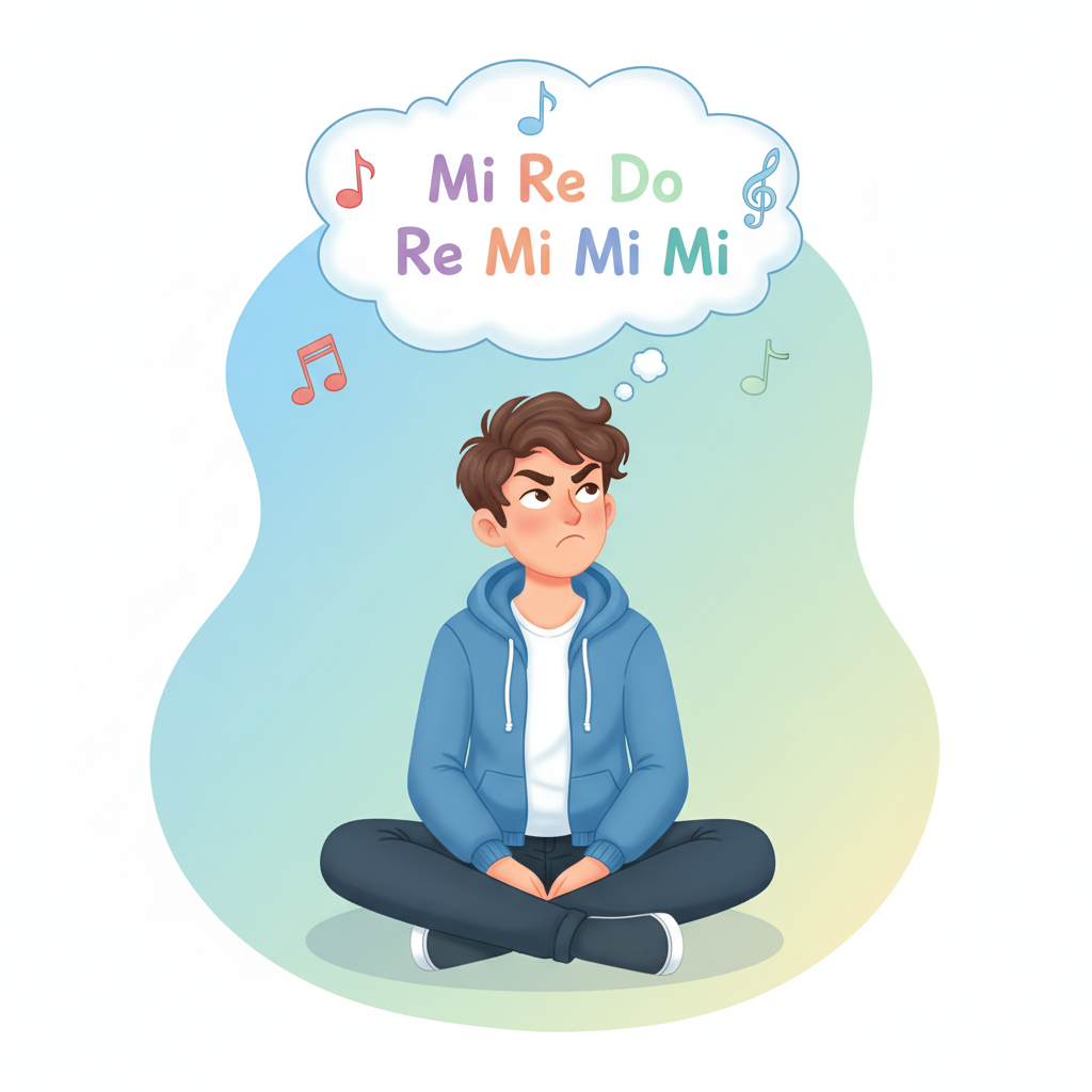 Student thinking in solfege syllables: Mi Re Do Re Mi Mi Mi